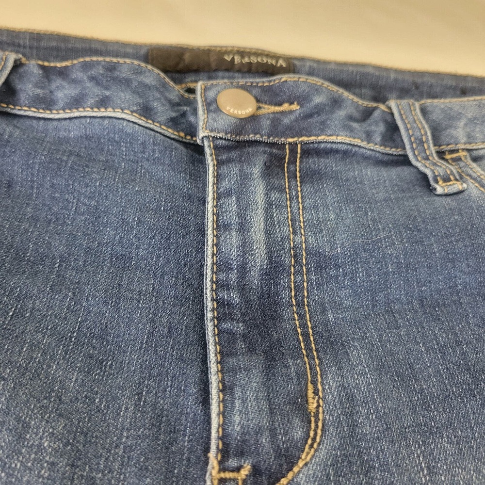 Versona Womens Jeans Size 33 Actual W35 x L26.5 Mom Embroidered Hem Blue Denim - Picture 12 of 15